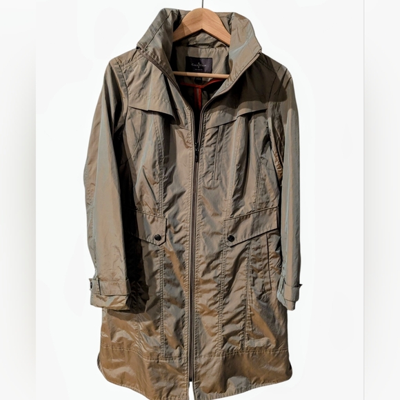 COLE HAAN Rain Jacket w Hood Small Iridescent Beige/Tan - Picture 3 of 9